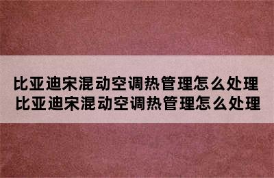 比亚迪宋混动空调热管理怎么处理 比亚迪宋混动空调热管理怎么处理